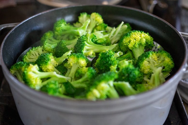 steaming broccoli