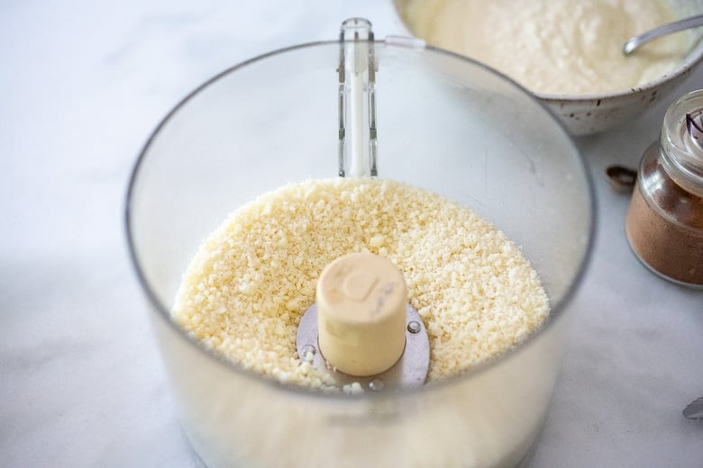 pecorino cheese grated in a food processor.